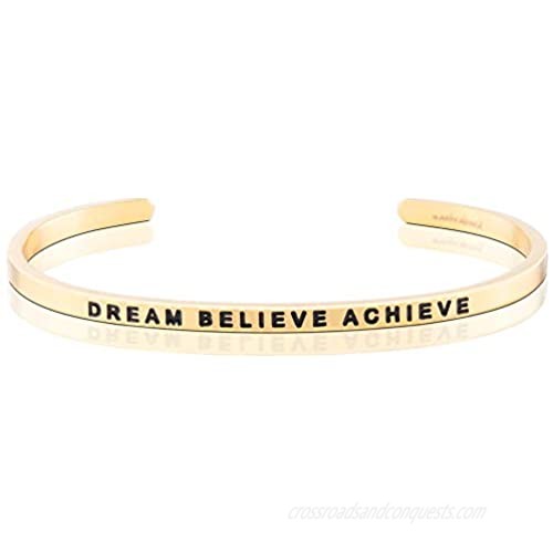 MantraBand Bracelet - Dream Believe Achieve - Inspirational Engraved Adjustable Mantra Band Cuff Bracelet - Yellow Gold - Gifts for Women (Yellow)