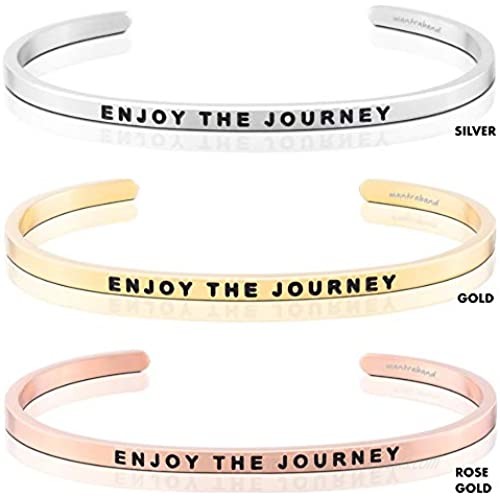 MantraBand Bracelet - Enjoy The Journey - Inspirational Engraved Adjustable Mantra Band Cuff Bracelet - Rose Gold - Gifts for Women (Pink)