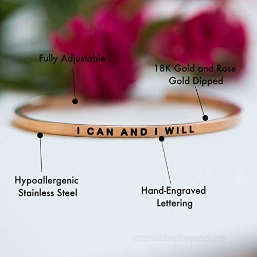 MantraBand Bracelet - I Can and I Will - Inspirational Engraved Adjustable Mantra Band Cuff Bracelet - Silver - Gifts for Women (Grey)