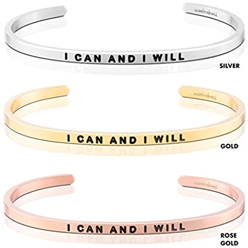 MantraBand Bracelet - I Can and I Will - Inspirational Engraved Adjustable Mantra Band Cuff Bracelet - Yellow Gold - Gifts for Women (Yellow)