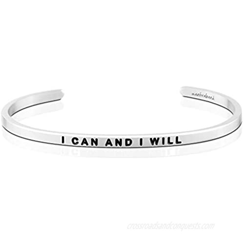 MantraBand Bracelet - I Can and I Will - Inspirational Engraved Adjustable Mantra Band Cuff Bracelet - Silver - Gifts for Women (Grey)