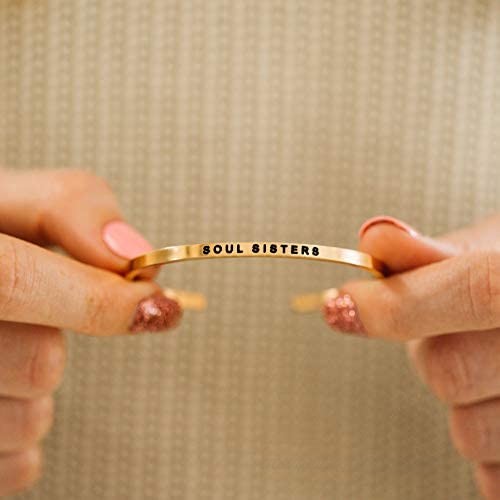 MantraBand Bracelet - Soul Sisters - Inspirational Engraved Adjustable Mantra Band Cuff Bracelet - Yellow Gold - Gifts for Women (Yellow)