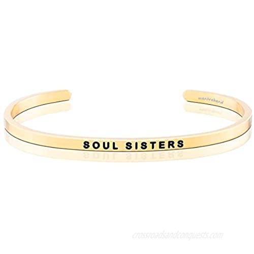 MantraBand Bracelet - Soul Sisters - Inspirational Engraved Adjustable Mantra Band Cuff Bracelet - Yellow Gold - Gifts for Women (Yellow)