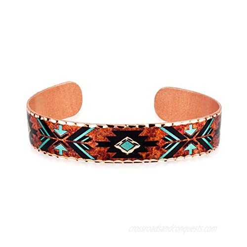 Maroon & Turquoise Copper Cuff Native American Bracelets  Artisan Handcrafted & Flame Painted Jewelry Arrowhead Bracelets  Vintage Style Solid Copper Cuff Bracelets  Makes Great Valentine's Day Gifts