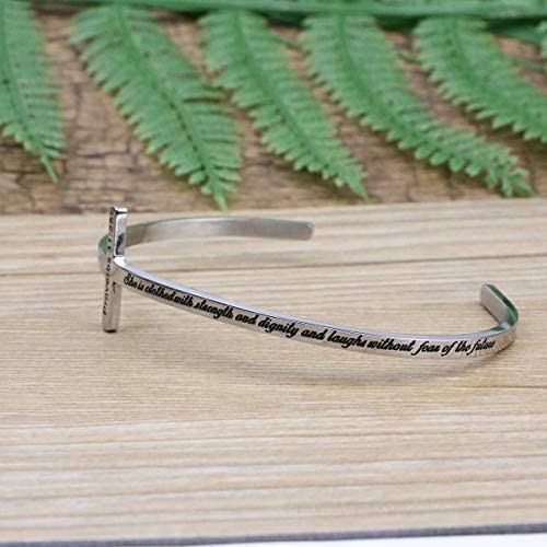 MEMGIFT Cross Bracelet Religious Cuff Bangle Bible Verse Christian Gifts Jewelry for Women