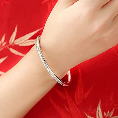 Merdia Women's 999 Solid Sterling Silver Flower Carved Bangle Cuff Bracelets 21g Weight for Wedding Gift