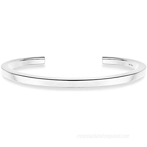 Miabella 925 Sterling Silver Italian 4mm Squared Cuff Polished Bangle Bracelet for Women Men 7 8 Inch White or 18K Yellow Gold Plated Bracelet Made in Italy
