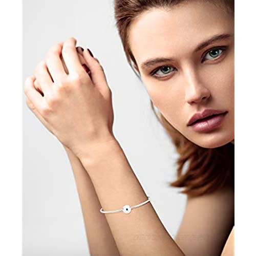 Miabella 925 Sterling Silver Italian Adjustable Bead Ball Polished Open Cuff Bangle Bracelet for Women 7.25-7.5 Inch Made in Italy