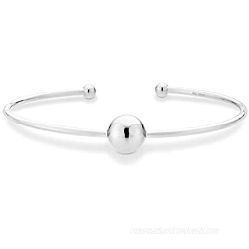 Miabella 925 Sterling Silver Italian Adjustable Bead Ball Polished Open Cuff Bangle Bracelet for Women 7.25-7.5 Inch  Made in Italy