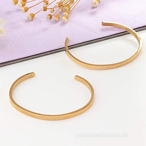 Milacolato 2 Pcs Stainless Steel Thin Cuff Bracelet 18K White/Rose/Yellow Gold Plated Oval Couples Love Bracelets Plain Open Cuff Bangle Jewelry Gift for Him and Her