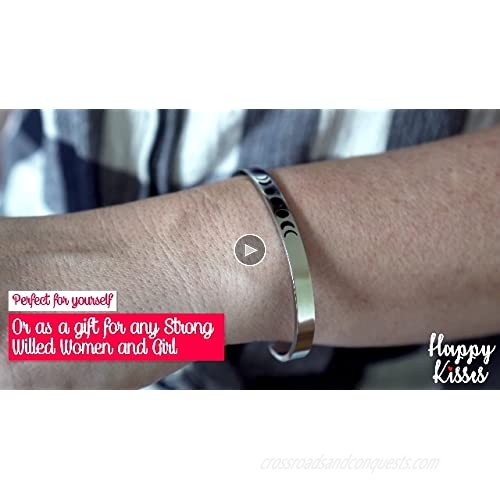 Moon Phases Bracelet - Moon Gifts For Women - Cute Stainless Steel Bangle – Silver Cuff With “Can’t Phase Me” Inspirational Quote