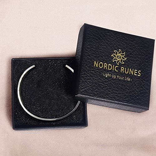 Nordic Runes Quotes Personalized Cuff Bangle Inspirational Bracelets for Women Mom Best Friend Motivational Gifts Secret Sister Stainless Steel Jewelry for Men Unique Gift for Her