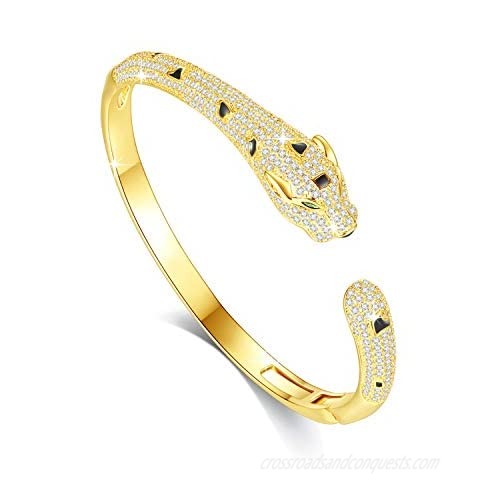 Panther Bangle Cubic Zirconia Bracelet for Women  18K Real Gold Plated Cuff Jewelry