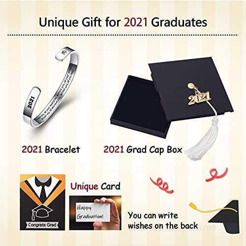 PRECOME Graduation Gifts for Her 2021 Graduation Bracelet Women High School Graduate Gift College Grad Present Class of 2021 Jewelry for Girl Grad Bangle Cuff
