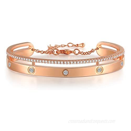 Rose Gold Bangle Bracelet for Women Girls Adjustable Cuff Bracelet