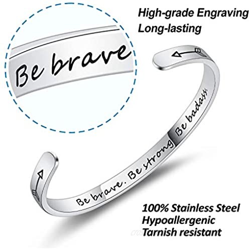 SAM & LORI Bracelet Bangle Cuff for Women Inspirational Personalized Jewelry Mantra Quote Engraved Motivational Birthday Friend Encouragement Present for Her Teen Girls Men with Secret Message