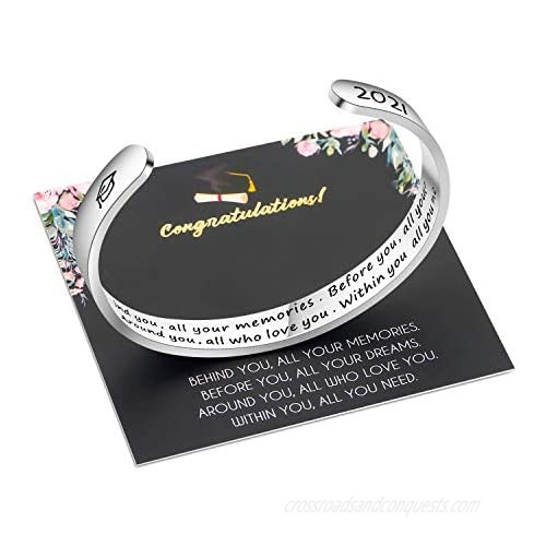 SAM & LORI Graduation Gifts Inspirational Cuff Bracelet Engraved with Grad Cap and 2021 Personalized Graduate Bangle Jewelry Friendship Present for College Senior High School Students Her Women Girls