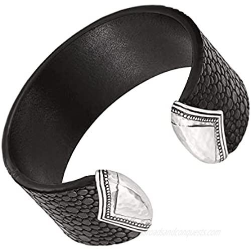 Silpada 'Sting Ray' Genuine Leather and Sterling Silver Cuff Bracelet  7.5"