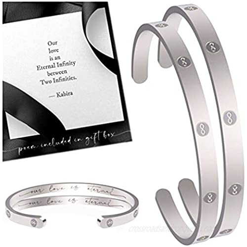 Silver Stone Jewelry Couples Bracelets - Promise Forever Relationship Bracelets for Couples Our Love is Eternal Set of 2 Inspirational Long Distance Stainless Steel Bracelets & Cuffs