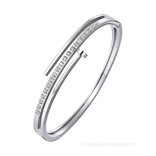 Stashix Bangle Bracelet for Women Nail Cuff Titanium Steel with Crystal Gold Jewelry Charm