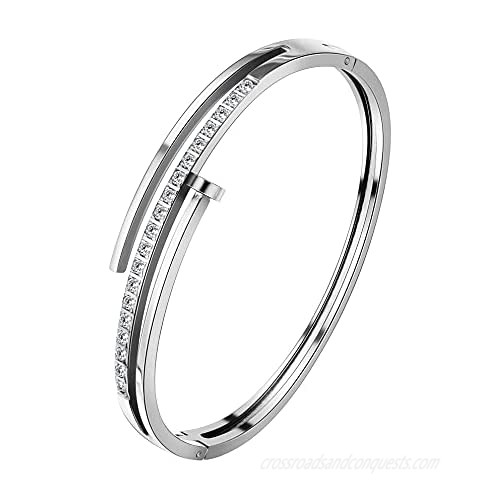 Stashix Bangle Bracelet for Women Nail Cuff Titanium Steel with Crystal Gold Jewelry Charm