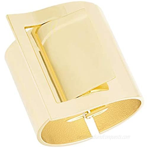 Steve Madden Yellow Gold-Tone Wide Metal Buckle Statement Cuff Bangle Bracelet for Women one size (SMG80975GD)
