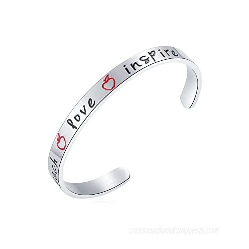 Teacher Appreciation Gift - Stainless Steel Teach Love Inspire Cuff Bangle Bracelet for Women Jewelry for Teachers Birthday gifts for Teachers Thank you for helping Me Grow Gift