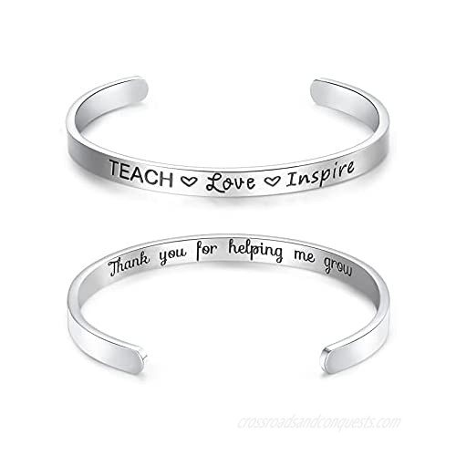 Teacher Appreciation Gifts for Women Men - Cuff Bracelet Thank You Gift for Teachers Day Inspirational Graduation Jewelry for Teachers