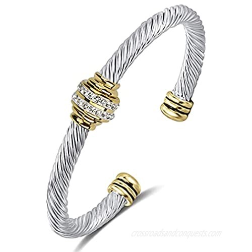 Tiyad Cable Bracelet Stainless Steel Vintage Twisted Wire Composite Open Bangle Bracelet  Adjustable Cuff Bangle Bracelet for Women & Men  Girls  Teens  Silver