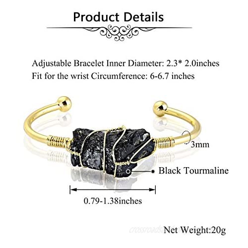 Top Plaza Womens Golden Cuff Bangle Natural Healing Crystal Wrapped Gemstone Cuff Bracelet