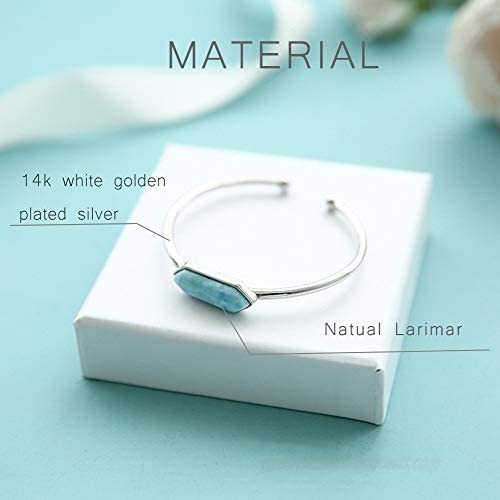 TUOKE 925 Sterling Silver Larimar Bracelet Adjustable Natural Stone Charm Bracelet Fine Jewelry for Women and Girl …