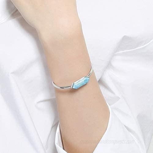 TUOKE 925 Sterling Silver Larimar Bracelet Adjustable Natural Stone Charm Bracelet Fine Jewelry for Women and Girl …