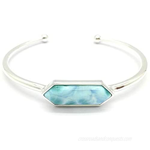 TUOKE 925 Sterling Silver Larimar Bracelet  Adjustable Natural Stone Charm Bracelet Fine Jewelry for Women and Girl …