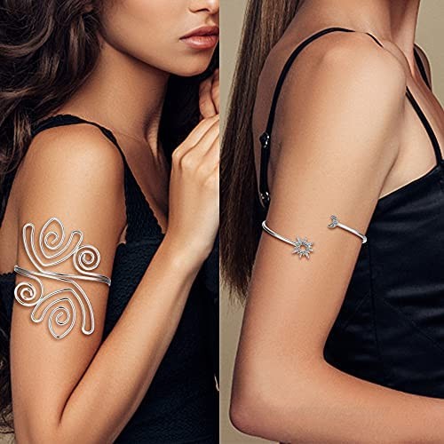 UBGICIG 6Pcs Coil Upper Arm Cuff Open Arm Bracelet Bangle Stretch Bracelets for Women Egirls Gold Adjustable Armband Set