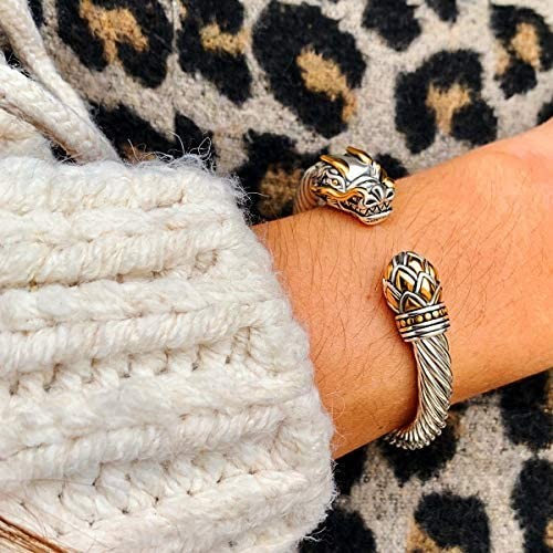 UNY Jewelry Chinese Dragon Rhodium Plated Bracelet Cuff Bangle Vintage Cable Classics Bracelet