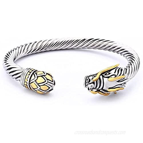 UNY Jewelry Chinese Dragon Rhodium Plated Bracelet Cuff Bangle Vintage Cable Classics Bracelet