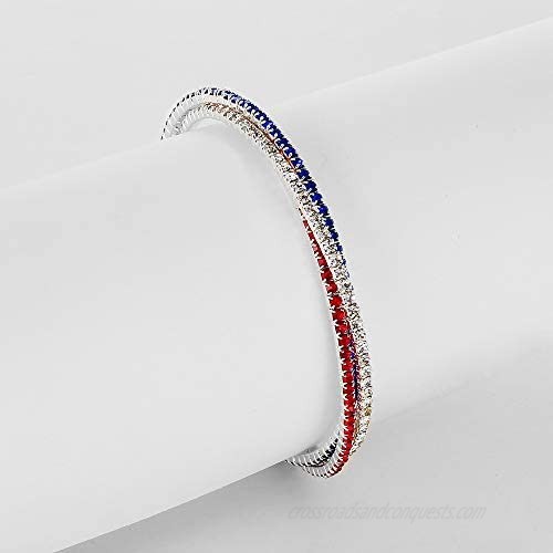 USA American Flag Bracelet for Women Mens Rhinestone Vote Charm Red Bangles Decorations Gifts Bracelet Clear Crystal Cuff Bracelet Bangle Lightweight Silver Plated Red Blue White Bracelet for Women Patriotic 4th of July Independence Day Gift (USA bracelet)