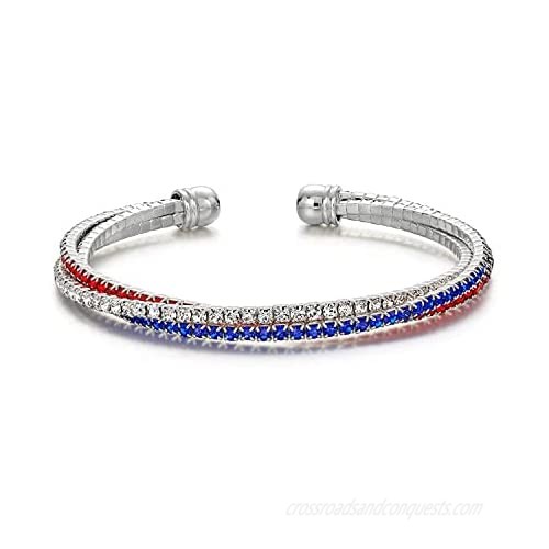 USA American Flag Bracelet for Women Mens Rhinestone Vote Charm Red Bangles Decorations Gifts Bracelet Clear Crystal Cuff Bracelet Bangle Lightweight Silver Plated Red Blue White Bracelet for Women Patriotic 4th of July Independence Day Gift (USA bracelet)