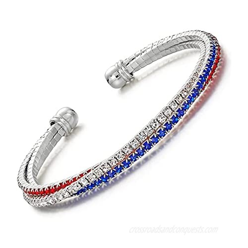 USA American Flag Bracelet for Women Mens Rhinestone Vote Charm Red Bangles Decorations Gifts Bracelet Clear Crystal Cuff Bracelet Bangle Lightweight Silver Plated Red Blue White Bracelet for Women  Patriotic 4th of July Independence Day Gift (USA bracelet)