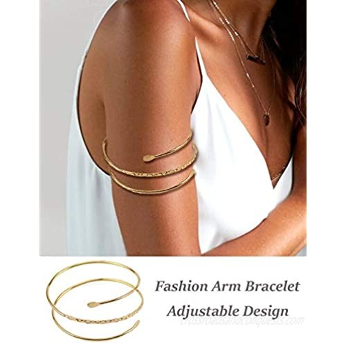 VALIJINA 2Pcs Minimalist Simple Swirl Upper Arm Cuff Bracelets for Women Girls Arm Bangle Armlets Adjustable
