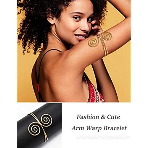 VALIJINA 2Pcs Minimalist Simple Swirl Upper Arm Cuff Bracelets for Women Girls Arm Bangle Armlets Adjustable
