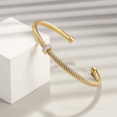 Wistic Cable Wire Bangle Cuff Gold Bracelet Stainless Steel Vintage Bracelet for Women Inspired Antique Jewelry Christmas Day Gifts