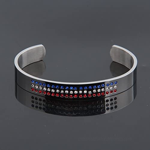 WUSUANED Stainless Steel USA Red White and Blue Rhinestones Cuff Bangle Bracelet Gift for Women Men