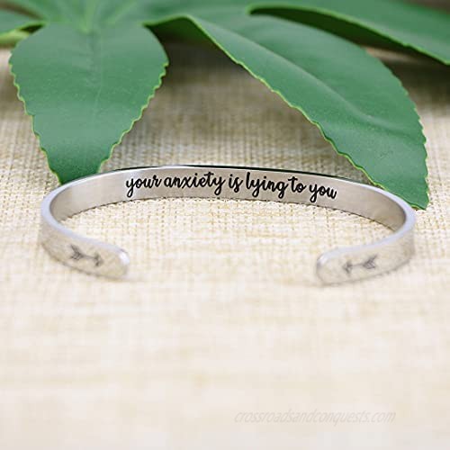 Your Anxiety is Lying to You Personalized Mantra Cuff Bracelets for Women Inspirational Gifts for Her