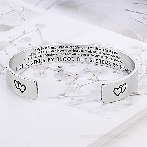 YYQX Best Friend Bracelets for Women Inspirational Engraved Cuff Bangle Friendship Jewelry Birthday Gifts for Teenage Girls Sister