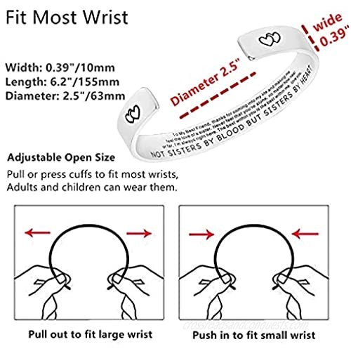 YYQX Best Friend Bracelets for Women Inspirational Engraved Cuff Bangle Friendship Jewelry Birthday Gifts for Teenage Girls Sister