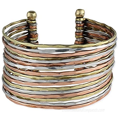 ZAD Hammered Bunch Mixed Metal Cuff Bracelet - One Size Fits Most