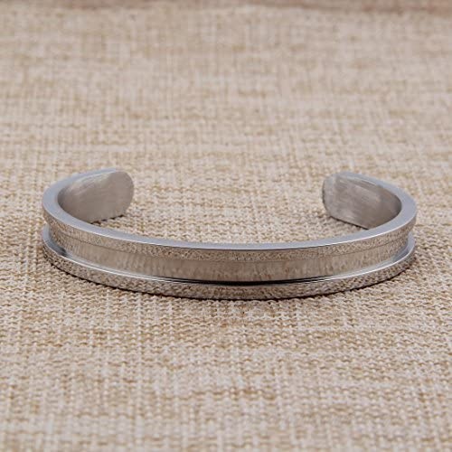 Zuo Bao Handstamped Inspirational Message Hair Tie Bracelet Stainless Steel Grooved Cuff Bangle for Women Girls