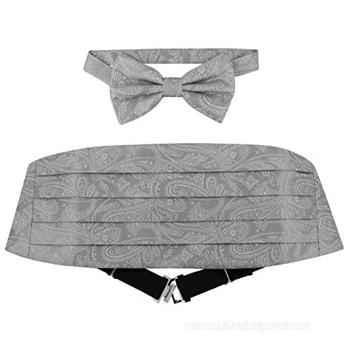Cumberbund & BowTie SILVER GRAY PAISLEY Color Men's Grey Cummerbund Bow Tie Set
