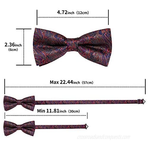 DiBanGu Designer Bowtie and Handkerchief Cufflink Set Paisley Plaid Pre-Tied Bow Ties Formal